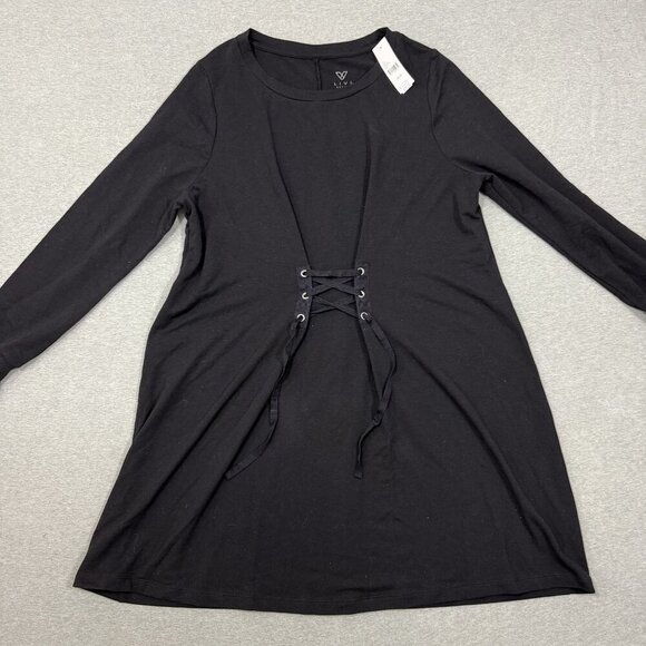 Livi Active Womens Dress 10/12 NWT Black Long Sleeve Lace Up Front Soft - Picture 1 of 7